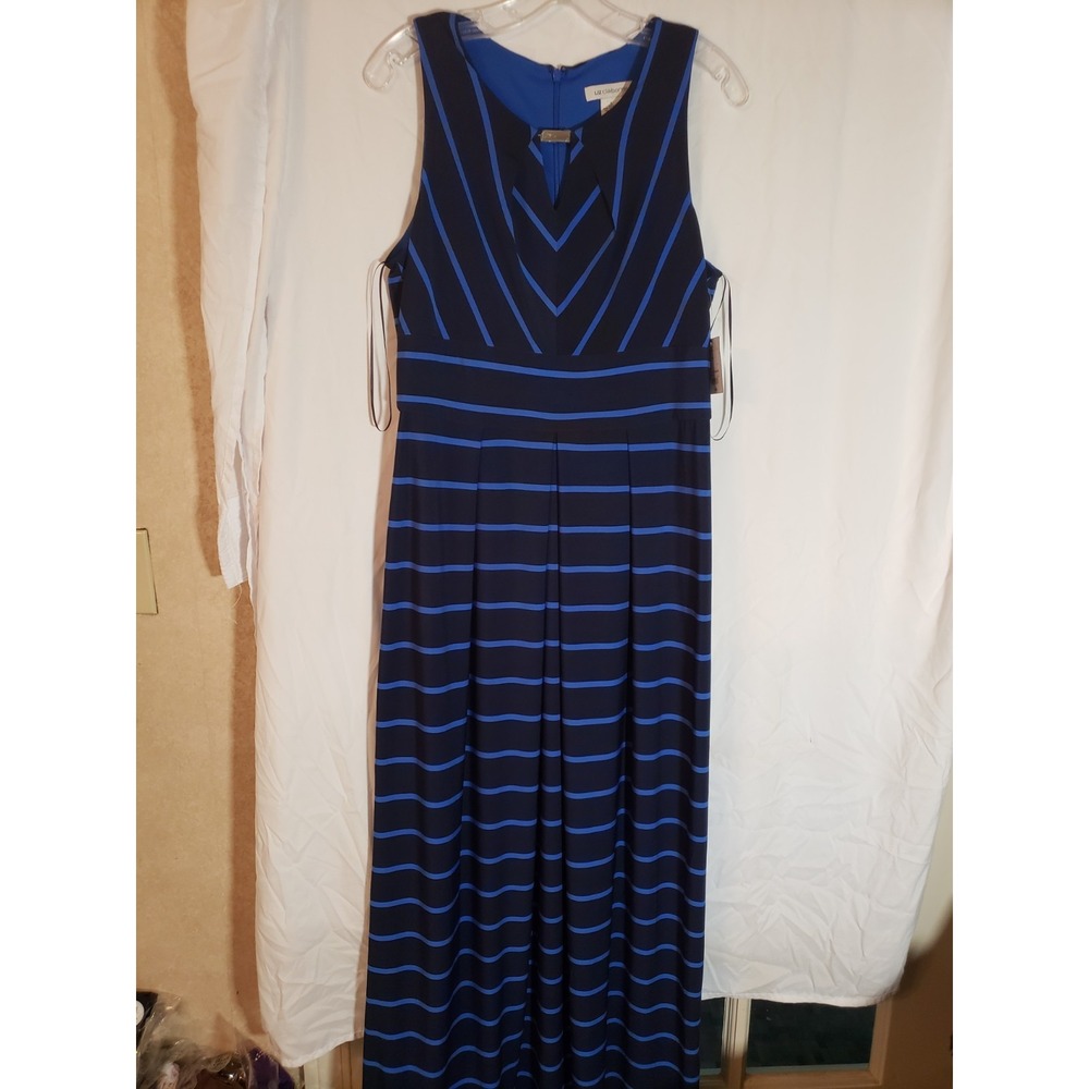 Women's Liz Claiborne Navy Striped Sleeveless Maxi Dress Size L